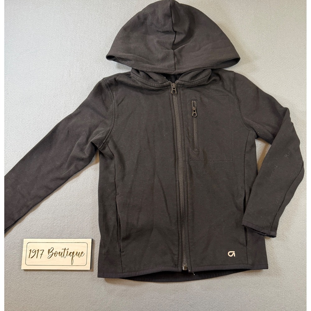 GapFit Boys Black Full Zip Hoodie Sweatshirt Size S 6-7 Zippered Chest Pocket